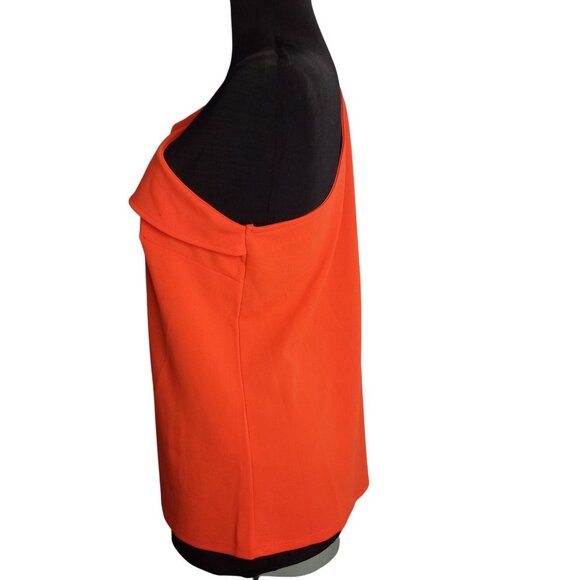 New York & Company 7th Avenue Size M Top One Shoulder Ruffle Orange NEW - Picture 7 of 8